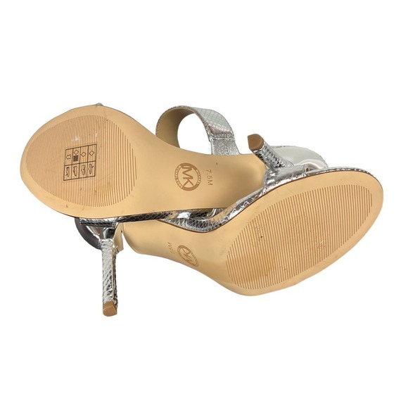 MICHAEL MICHAEL KORS AMAL HEELED SANDALS IN SILVER NWOB WOMEN'S SIZE 7.5 - Picture 10 of 14